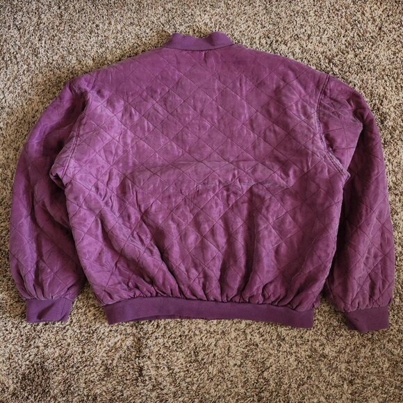 Vintage Bomber Jacket Silk Quilted Puffer XL Full Zip Purple Retro Jumper - Picture 8 of 8
